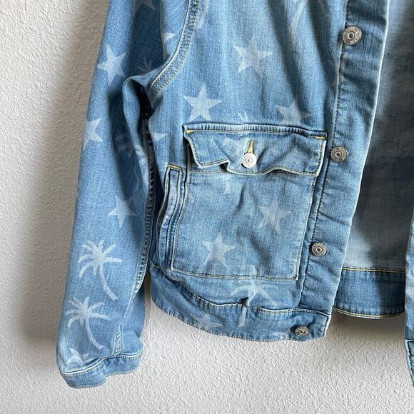 Lularoe Kenny Star & Palm Tree Denim Jacket Women's L Light Wash Stretch - Picture 5 of 10